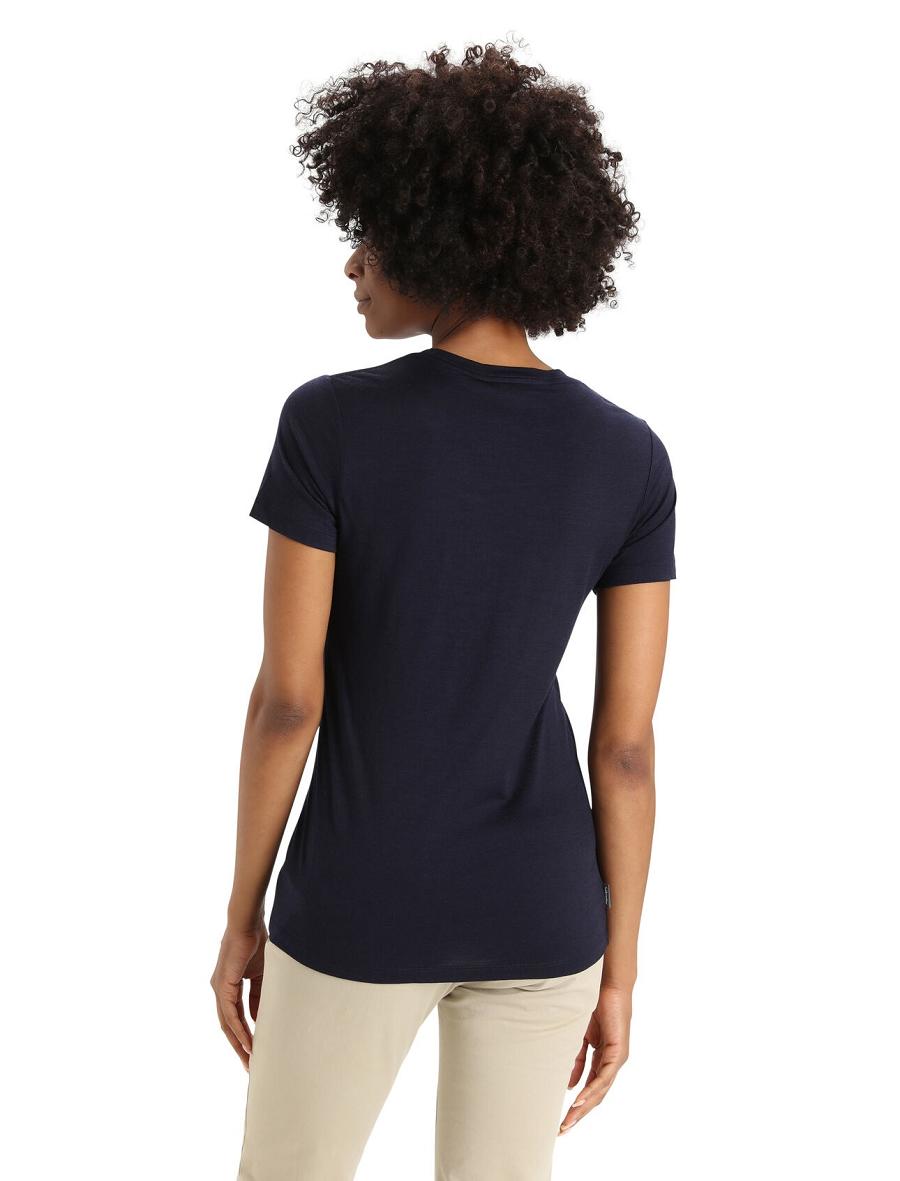 Women's Icebreaker Merino Tech Lite II Short Sleeve Plastic Free T Shirts Midnight Navy | CA 1347XYUF